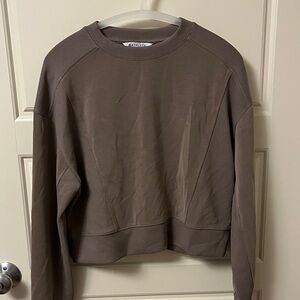 Athleta Ribbed Cropped Crew Sweatshirt - Taupe